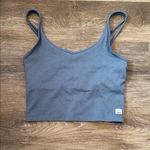 Vuori Slate-Blue Cropped Tank with Signature Hem Tag